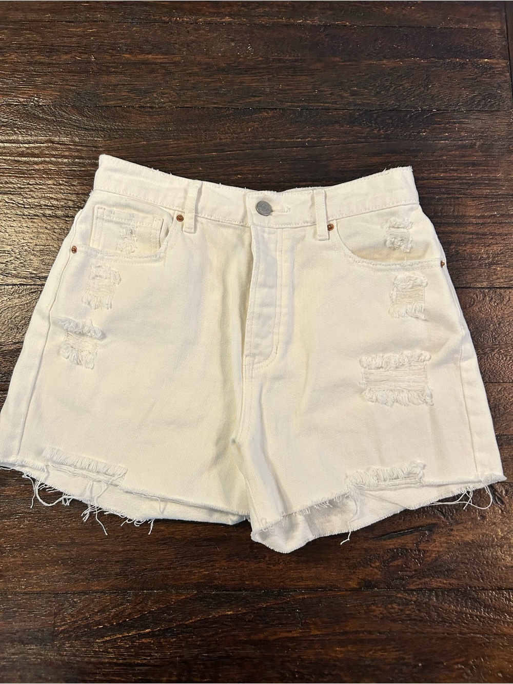 PacSun Classic White Distressed High-Rise Icon Denim Jean Shorts